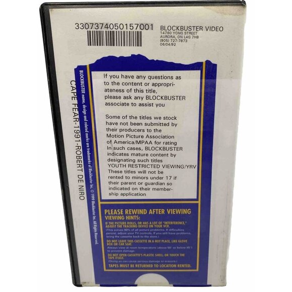 Blockbuster Cape Fear 1991 VHS Video Store Rental Movie Clamshell Case - Picture 4 of 15